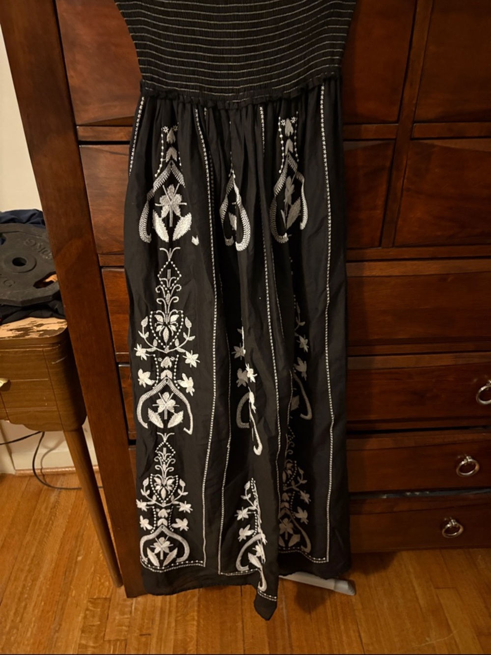 Ellison Black Strapless Dress with White Floral Embroidery
